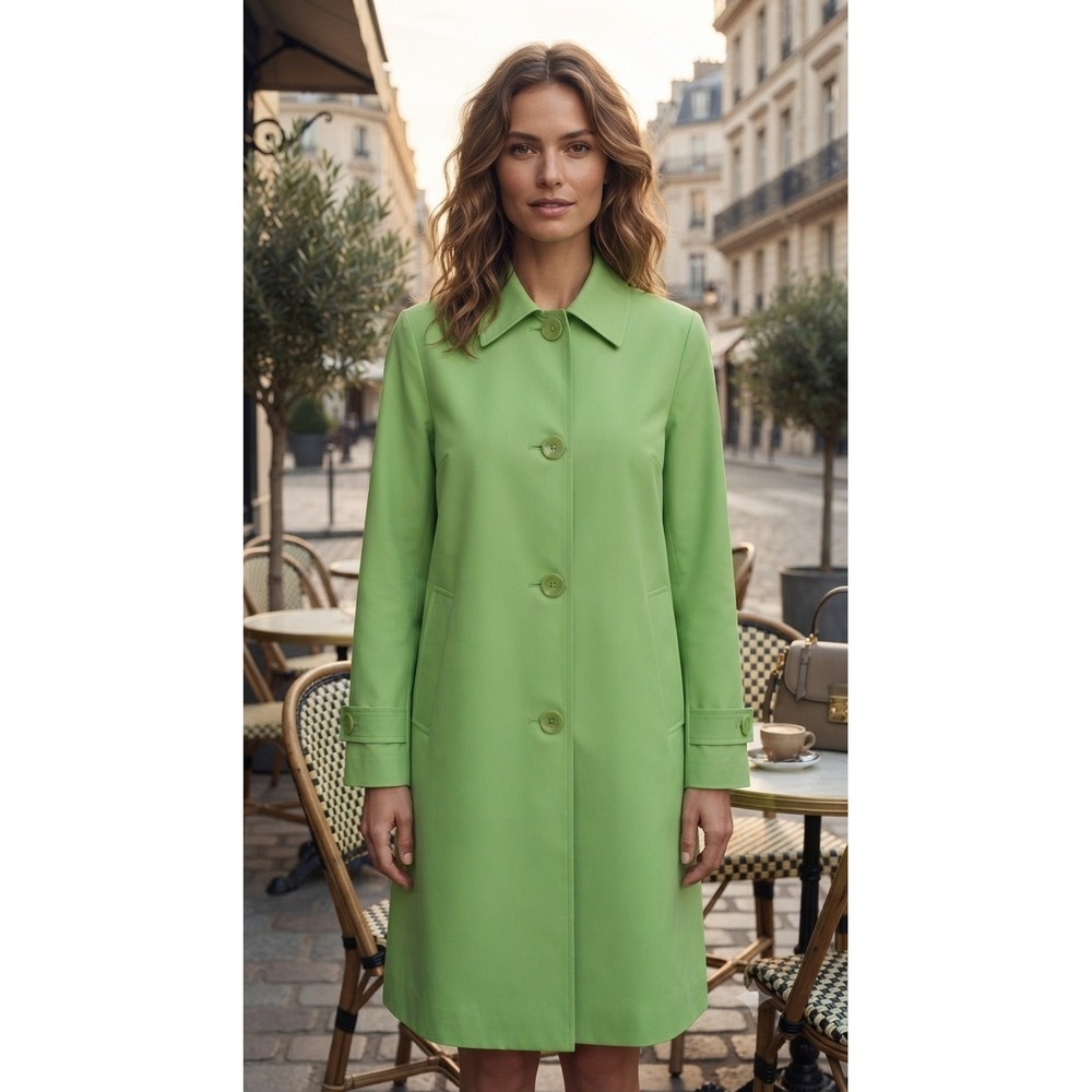 Harve Benard Button Front Trench Coat Women's 14 Back Slit Pistachio Green NWT